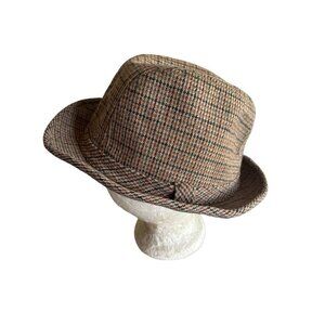 Vintage Plaid Tweed Wool Fedora Hat Large